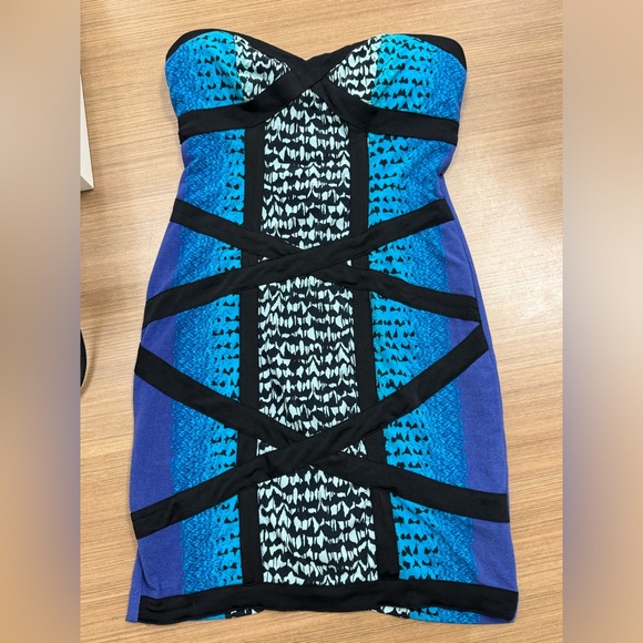 Y2k‎ style Rampage Strapless Blue and Black Patterned Dress - Picture 4 of 8